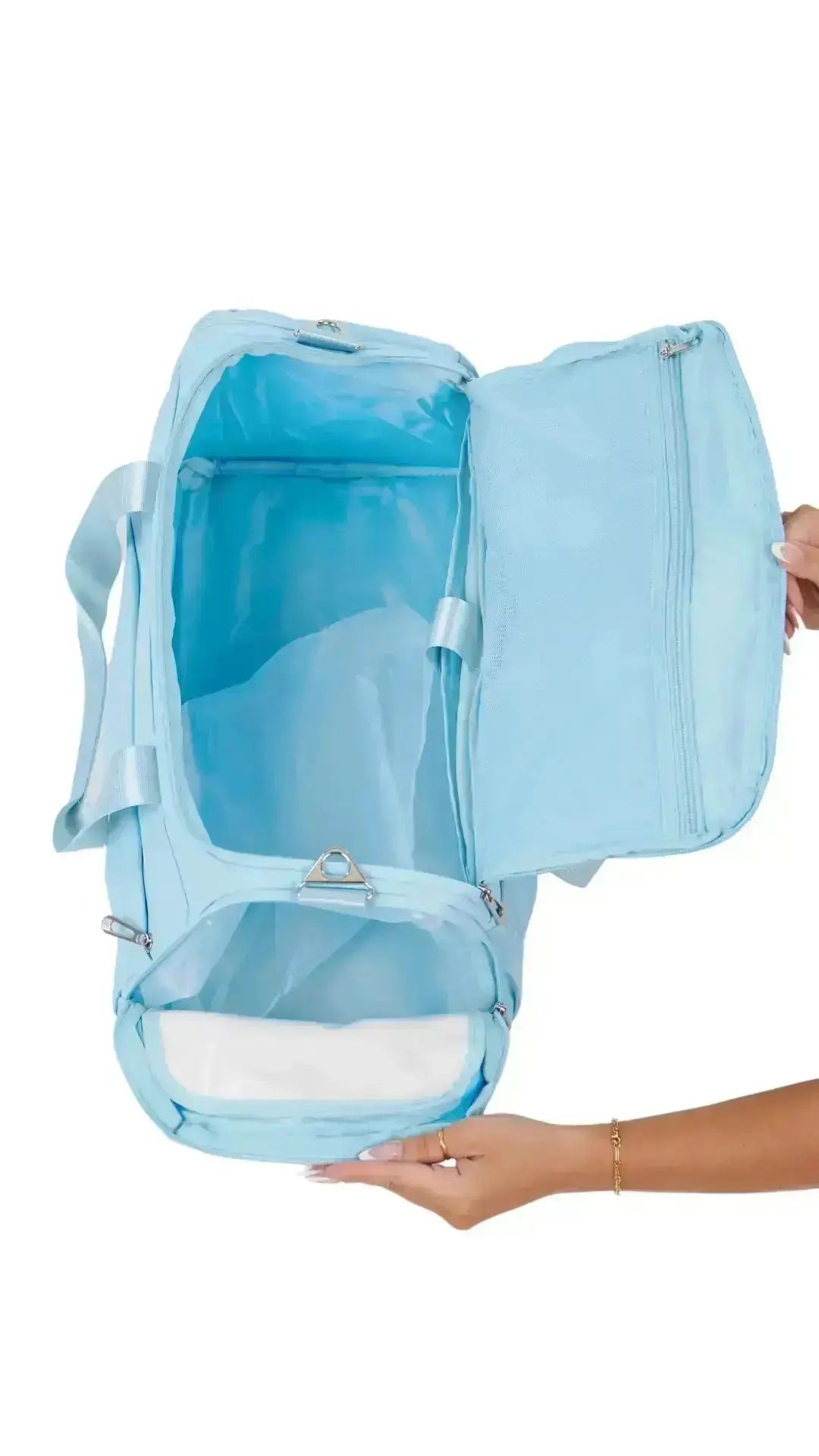 MEDIUM 2-IN-1 DUFFLE BACKPACK- BABY BLUE